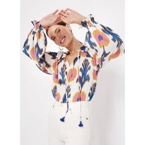 FIGUE Lianna 100% Silk Blouse Hanging Flower Parchment Relaxed Blouse XS